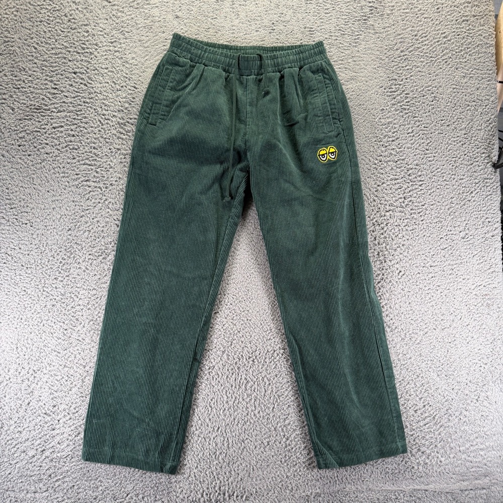 Krooked Eyes Sweatpants Men's M Green Cotton Corduroy Straight Leg Skateboarding
